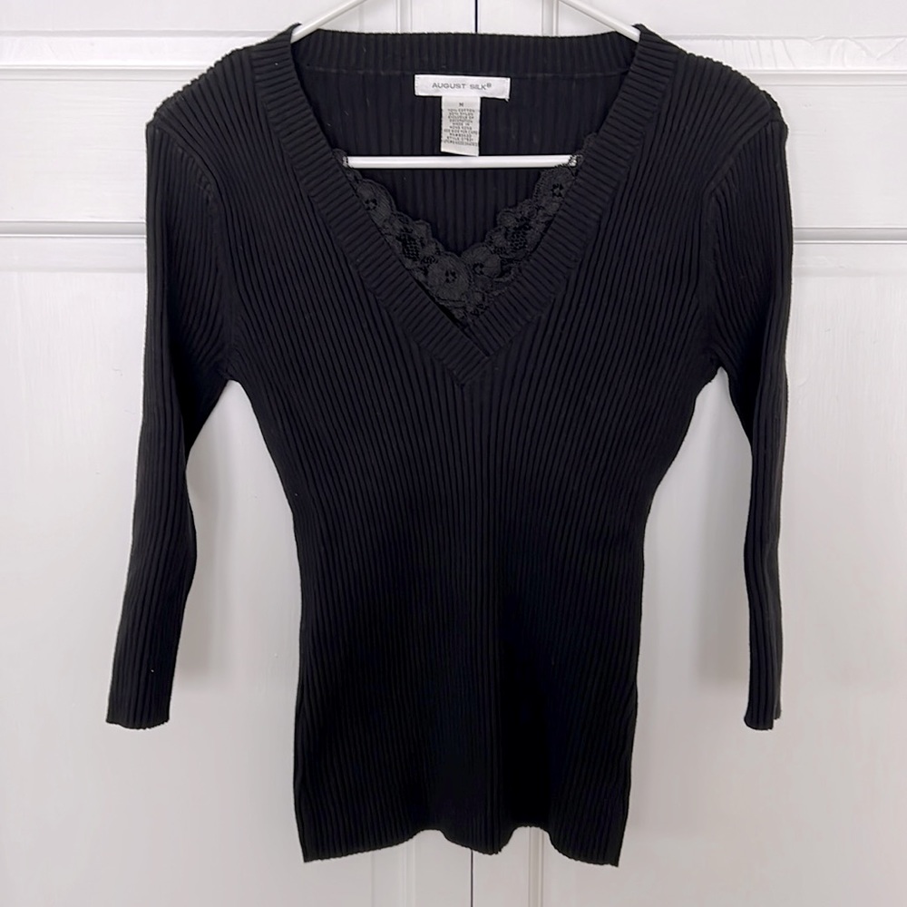 August Silk Black V-Neck Lace Sweater